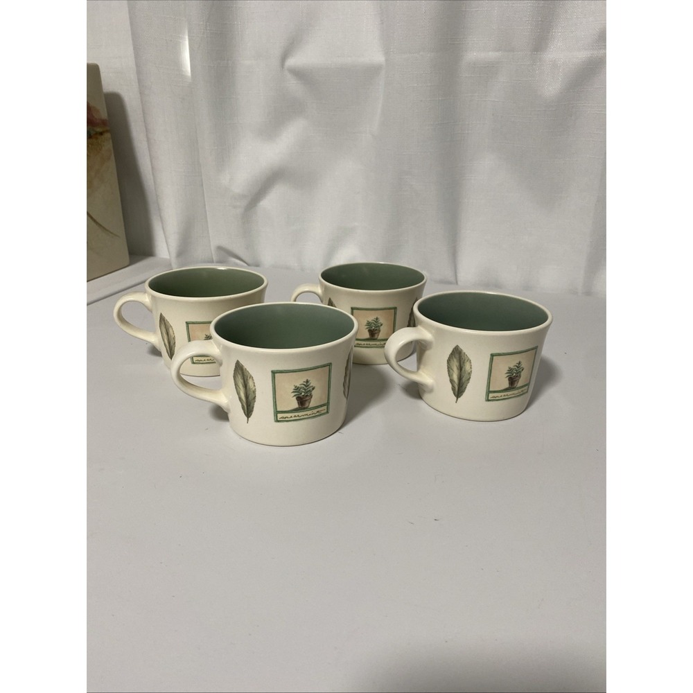 Pfaltzgraff Naturewood Portfolio Stoneware Mugs Soup Cups Set of 4 Green 8oz